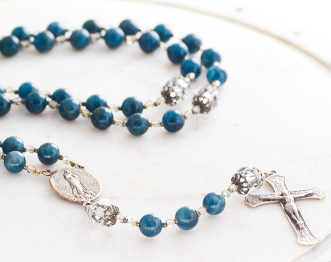 Star of the Sea Stella Maris Catholic Rosary in Teal and Swarovski Crystal - Rosary - Confirmation Gift - Catholic Gift - First Communion