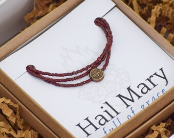 Miraculous Medal Triple-Wrap Bracelet in Poppy Red