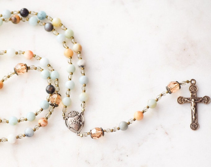 SACRED HEART Catholic Rosary Beads in Amazonite- Rosary - Confirmation Gift - Catholic Gift - First Communion - Rosary Beads