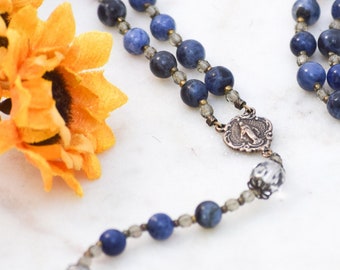 Blue Jasper Catholic Rosary: Bronze Miraculous Medal, Confirmation Gift