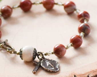 Rosary Bracelet in Red Flake Jasper