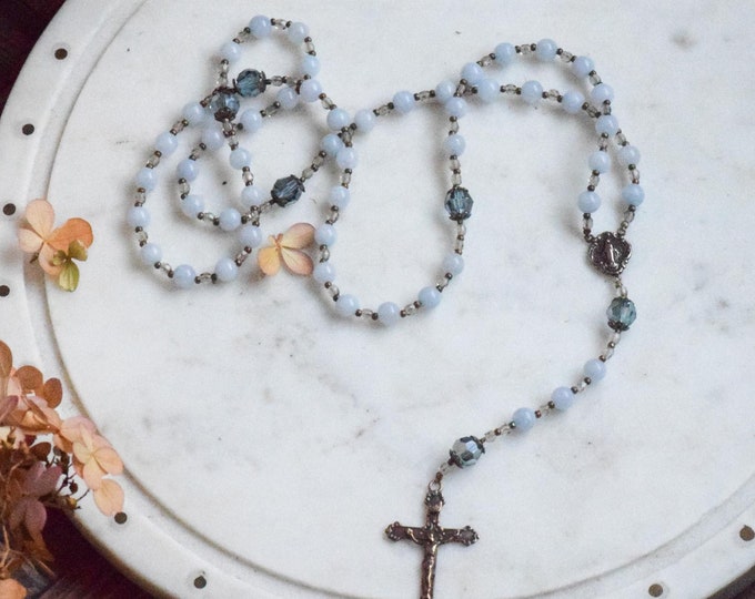 Aquamarine Catholic Rosary with Genuine Crystal - Confirmation Gift - Catholic Gift - First Communion - Catholic Rosary Beads