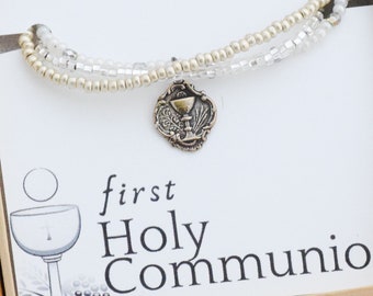 First Holy Communion Triple-Wrap Bracelet with commemorative medal
