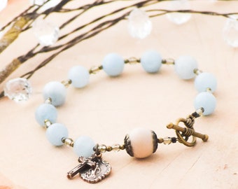 Rosary Bracelet in Aquamarine - Miraculous Medal Bracelet - Catholic Bracelet - Catholic Rosary - Handmade Rosary - Confirmation Gift
