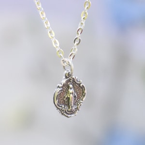 Everyday Miraculous Sterling Silver Medal Catholic Pendant and Chain with Swarovski Birthstone Accent