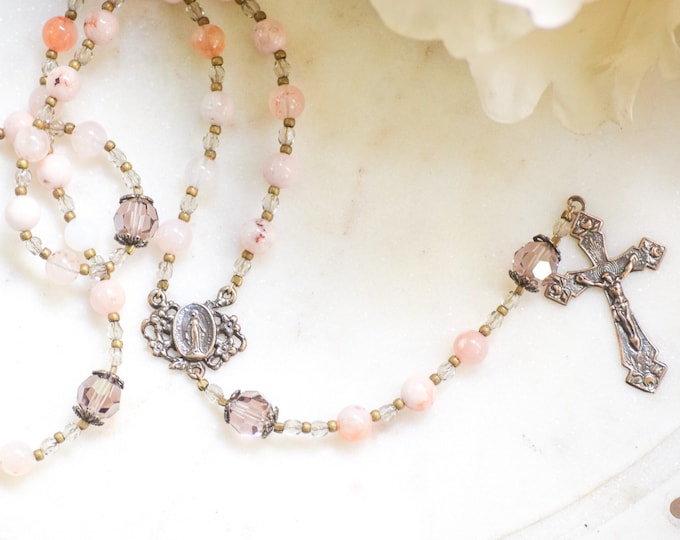 CHERRY BLOSSOM Rosary Beads with Miraculous Medal - Confirmation Gift - Catholic Gift - First Communion - Pink Rosary