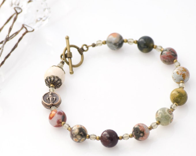 Rosary Bracelet in Ocean Jasper - Handmade Jewelery - Catholic Rosary - Confirmation Gift - Miraculous Medal Bracelet
