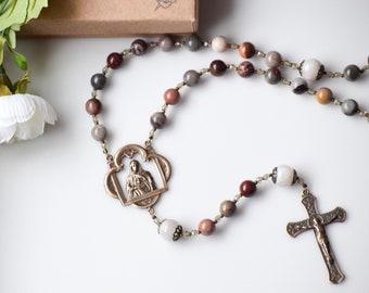 Our Lady's Immaculate Heart Catholic Rosary in Fantasy Jasper