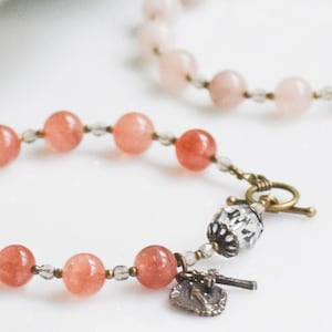 Rosary Bracelet in Sunstone and Swarovski Crystal - Miraculou Medal Bracelet - Catholic Rosary - Confirmation Gift - Handmade Rosary