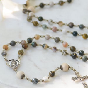 Our LADY of GUADALUPE Catholic Rosary Beads in Ocean Jasper - Rosary - Confirmation Gift - Catholic Gift - First Communion - Rosary Beads