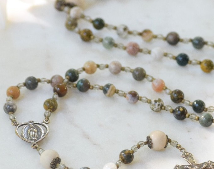 Our LADY of GUADALUPE Catholic Rosary Beads in Ocean Jasper - Rosary - Confirmation Gift - Catholic Gift - First Communion - Rosary Beads
