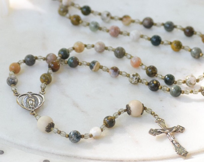 Our LADY of GUADALUPE Catholic Rosary Beads in Ocean Jasper - Rosary - Confirmation Gift - Catholic Gift - First Communion - Rosary Beads