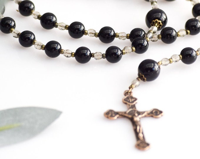 Armor of God Catholic Rosary Beads in Black Onyx- Rosary - Confirmation Gift - Catholic Gift - First Communion - Mens Rosary - Priest Rosary