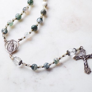 Our Lady of Guadalupe Catholic Rosary Beads in Moss Agate Rosary Confirmation Gift Catholic Gift First Communion Rosary Beads image 3