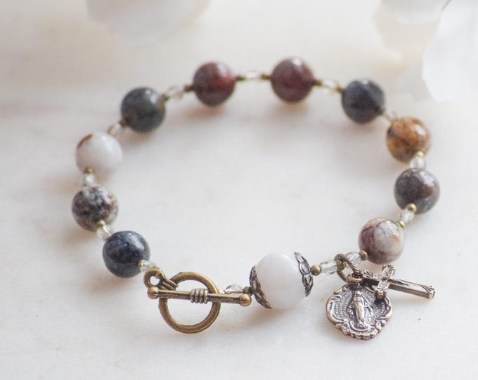 Rosary Bracelet in Pietersite Jasper - Miraculous Medal Bracelet - Catholic Rosary - Confirmation Gift - Handmade Rosary