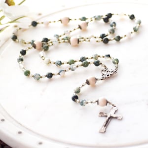 SHAMROCK Catholic Rosary Beads in Moss Agate - Rosary - Confirmation Gift - Catholic Gift - First Communion - Irish Rosary - St. Patrick