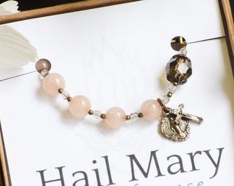 Jade Rosary Bracelet: Swarovski Crystal Miraculous Medal, Catholic Gift