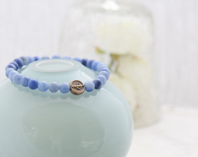 Miraculous Medal "No Dangle" Stretch Bracelet in Blue Aventurine