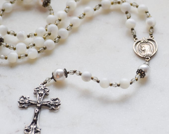 OUR LADY'S PEARLS Catholic Rosary Beads First Holy Communion - Gift Confirmation Gift - Baptism Gift - Mother Mary - Blessed Mother