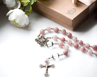 Our Lady's Garden Miraculous Medal Catholic Rosary in Rose Aventurine - Rosary Beads - Confirmation Gift - First Communion - Pink Rosary