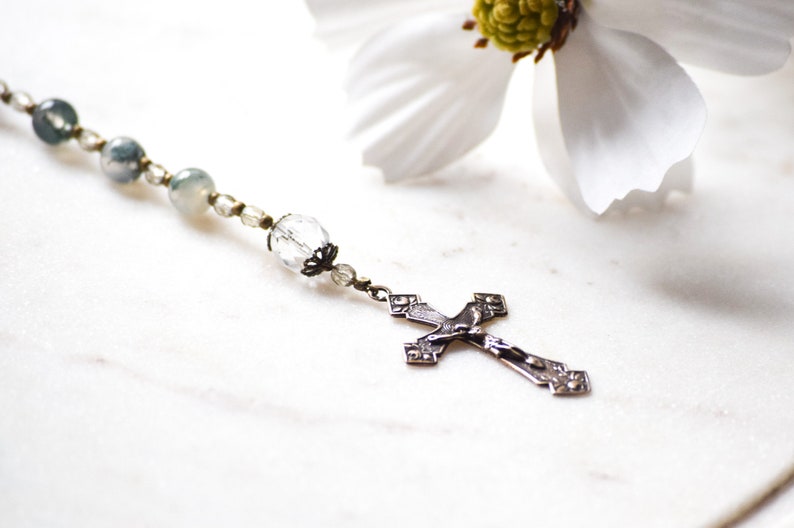Our Lady of Guadalupe Catholic Rosary Beads in Moss Agate Rosary Confirmation Gift Catholic Gift First Communion Rosary Beads image 5