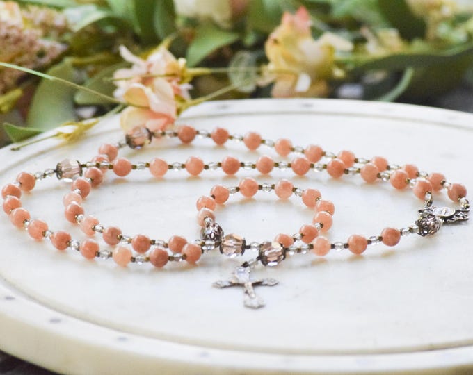 Unbreakable Peach Agate Catholic Rosary with Genuine Crystal - Rosary - Confirmation Gift - Catholic Gift - First Communion