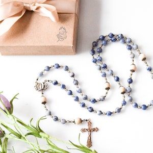 Catholic Rosary Beads in Forget Me Not Blue with Miraculous Medal - Rosary - Confirmation Gift - Catholic Gift - First Communion