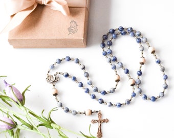 Catholic Rosary Beads in Forget Me Not Blue with Miraculous Medal - Rosary - Confirmation Gift - Catholic Gift - First Communion