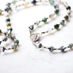 Our Lady of Guadalupe Catholic Rosary Beads in Moss Agate Rosary Confirmation Gift Catholic Gift First Communion Rosary Beads image 4