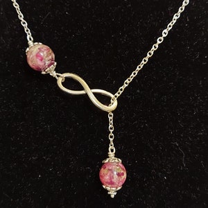Infinity Necklace with two beads made from your dried flowers from funerals, weddings or any meaningful occasion