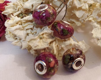 16mm Pandora style Bead Charm with a 4.7mm hole and Sterling silver bead caps made with your dried flowers