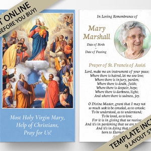 funeral prayer card, prayer cards, Our Lady, memorial prayer card, memorial card, prayer card template, funeral template, funeral card P131