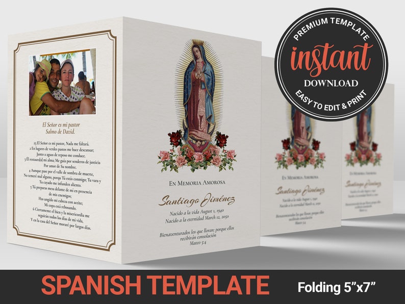Spanish Funeral Program Template Our Lady of Guadalupe Etsy