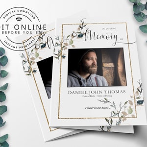 Druckbare Bestattungsprogramm Vorlage | Bestellservice | Feier des Lebens | Gedenkprogramm | Trauerfeier | Funeral Printables | F9