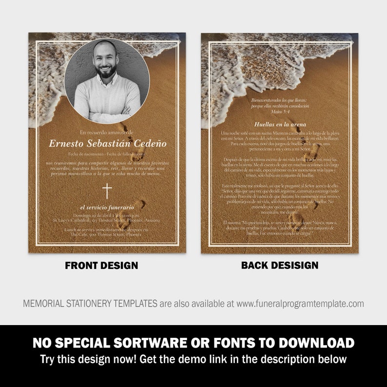 Spanish Funeral Program Template Spanish Memorial Service Etsy