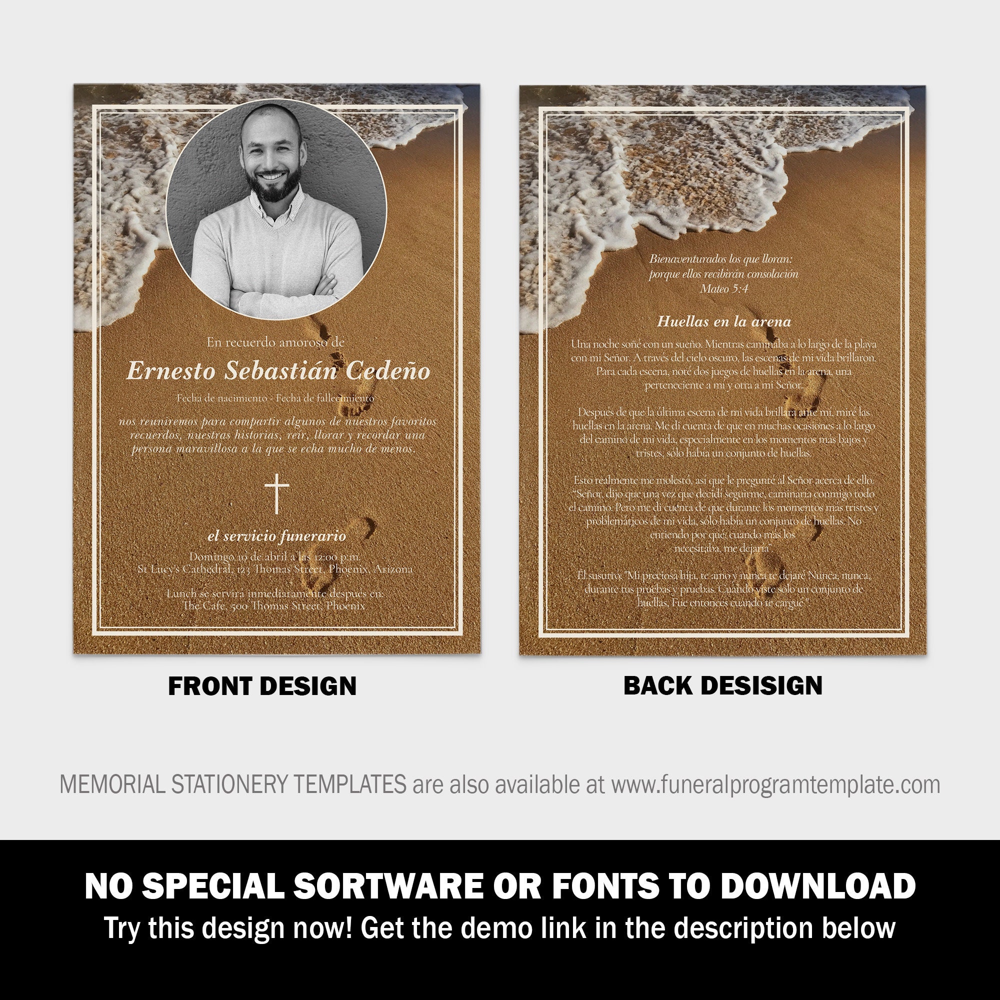 Spanish Funeral Program Template Spanish Memorial Service Etsy Australia