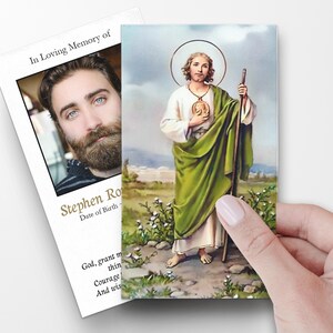Tarjetas de oración, San Judas, tarjetas de oración funerarias católicas, plantilla de tarjeta de oración, tarjetas de oración personalizadas, tarjetas de oración católicas, tarjetas de oración funerarias