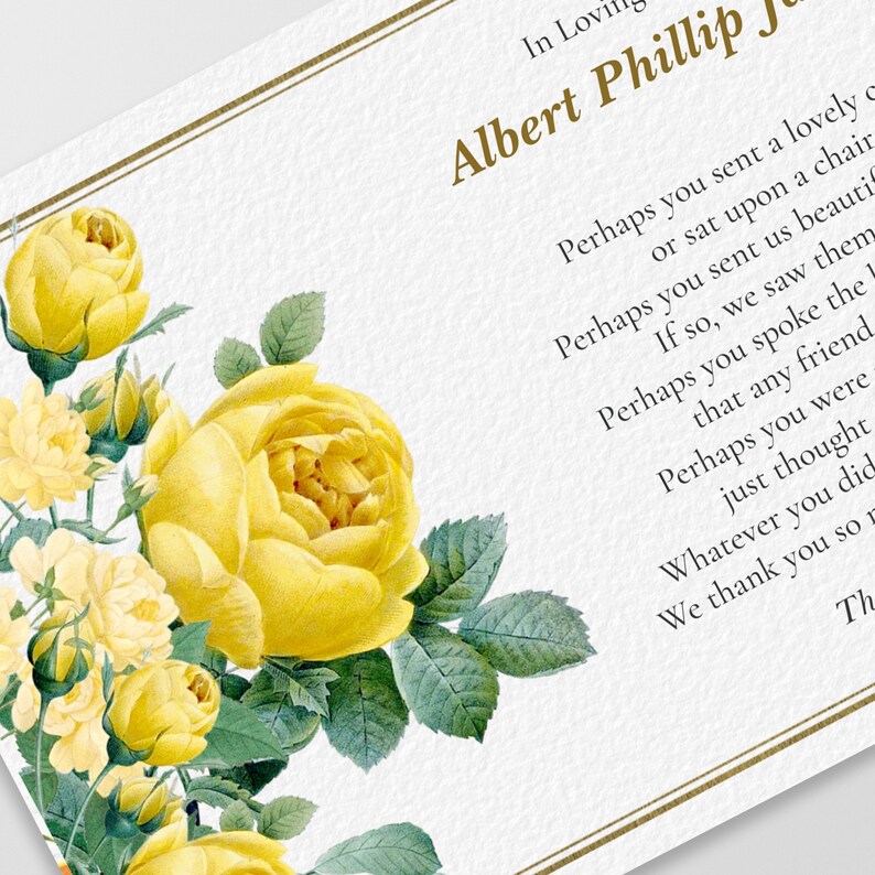 Funeral Thank You Card Template Funeral Cards Funeral Etsy