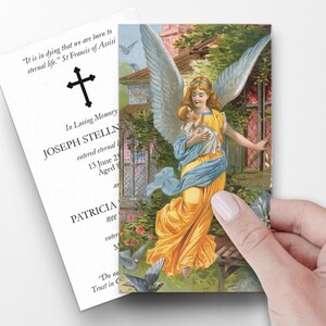 GRANDES cartes de prière funéraires, cartes de prière funéraires catholiques, cartes de prière commémoratives pour les funérailles, cartes de messe funéraires catholiques, P1 Angel 3x5"