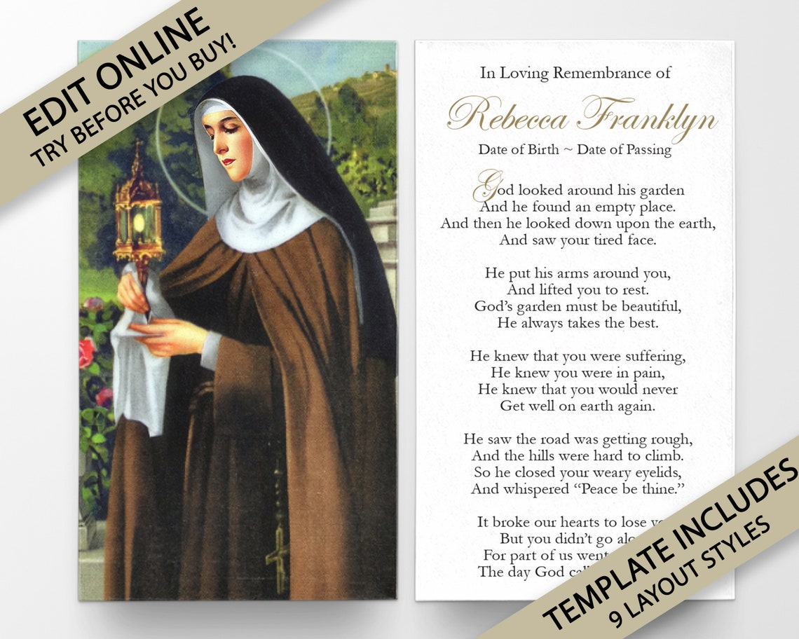 Funeral Prayer Card Prayer Cards St Clare Memorial Prayer - Etsy
