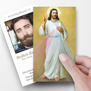 Cartes de prière, Miséricorde divine Jésus, Cartes de prière commémoratives, Cartes de prière catholiques, Cartes de prière personnalisées pour les funérailles, Cartes funéraires, P65