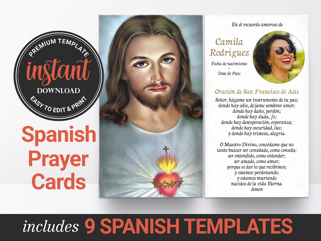 Prayer Cards, Spanish Prayer Cards, Catholic Prayer Cards, Personalized