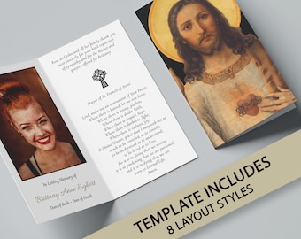 Funeral Prayer Card Template, Printable Memorial Prayer Card Template, Editable Funeral Prayer Card, Catholic Mass Card, Obituary Card P6