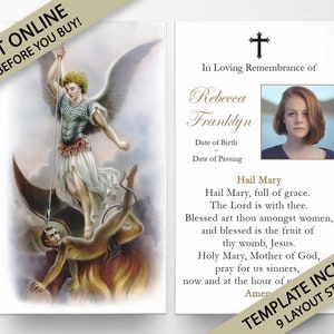 Prayer Cards, Memorial Prayer Cards, Catholic Prayer Cards, Personalized Prayer Cards for Funeral, Religious Prayer Cards, St Michael, P186