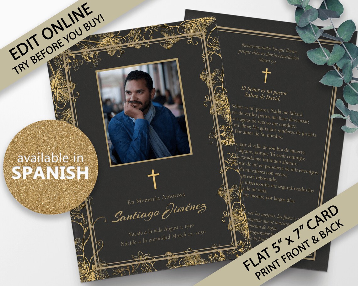 Spanish Funeral Program Template Funeral Card Funeral Etsy