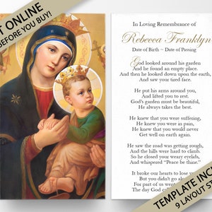 biglietto di preghiera funebre, biglietto di preghiera, Nostra Signora, biglietto di preghiera commemorativo, biglietto commemorativo, modello di biglietto di preghiera, modello funebre, biglietto funebre P139