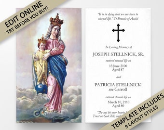 funeral prayer card, prayer cards, Our Lady, memorial prayer card, memorial card, prayer card template, funeral template, funeral card P143