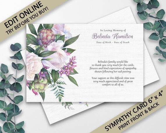 Funeral Thank You Card Template Funeral Cards Funeral - Etsy