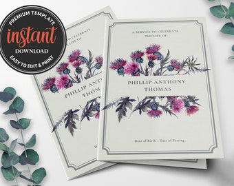 Double Sided Funeral Program Template, Floral Memorial Program, Gold ...