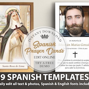 Prayer Cards, St Rose of Lima, Memorial Prayer Cards, Catholic Prayer Cards, Spanish Prayer Cards for Funeral, Funeral Card SP8